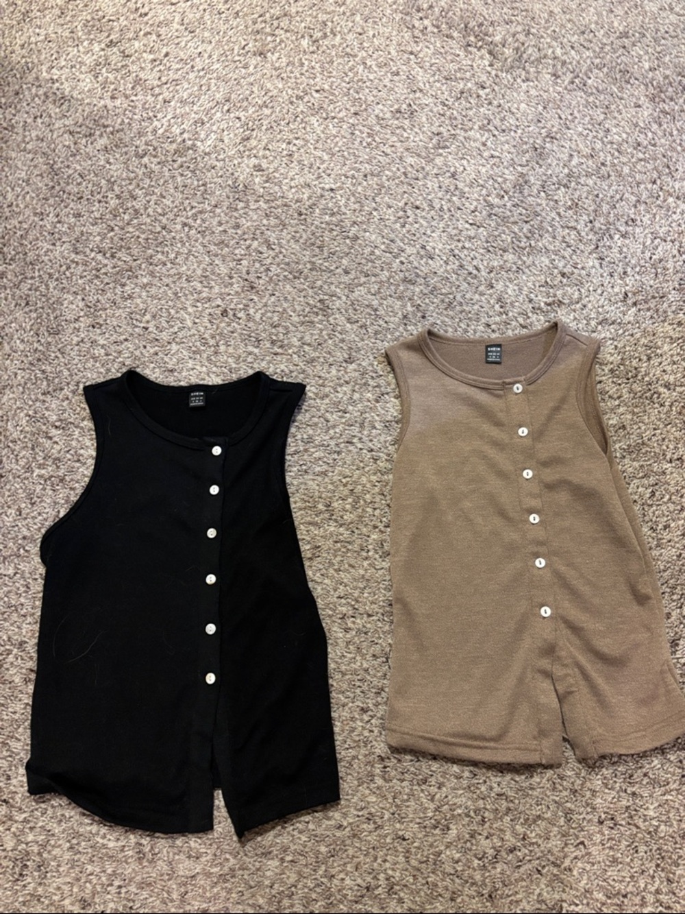 Sleeveless Button Front Tanks - Black & Taupe